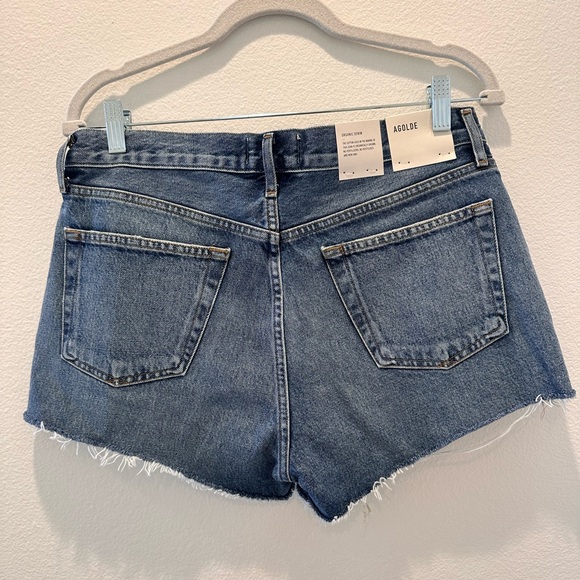 Agolde NWT Blue Lowkey Parker Button Fly Raw Cut Vintage Cut Off Shorts Size 28 - Picture 3 of 8